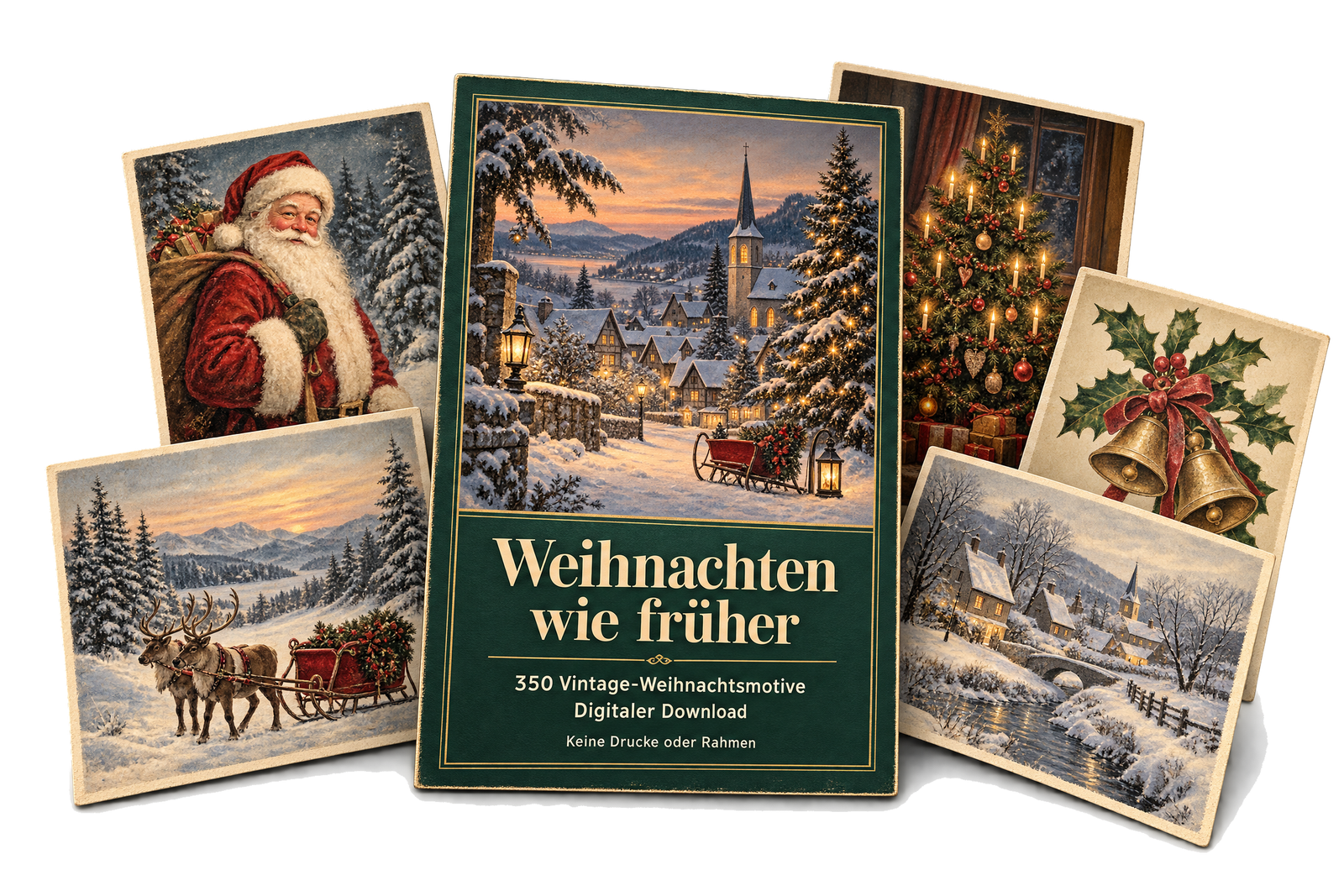 Weihnachten wie früher: illustrative Vorschau der digitalen Kollektion mit nostalgischen Weihnachtsmotiven
