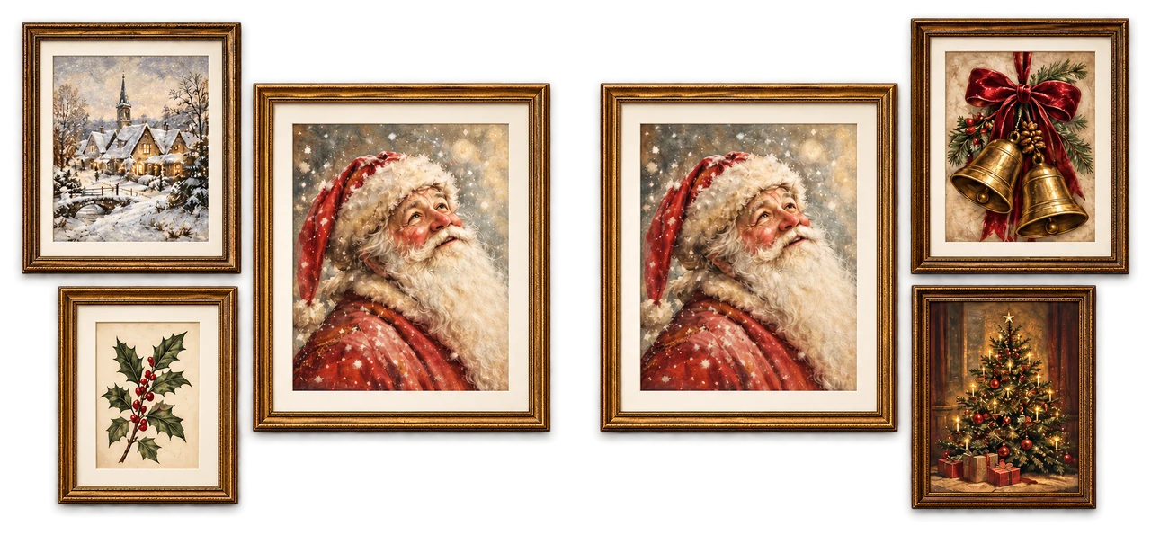 Dasselbe Weihnachtsmannmotiv mit zwei verschiedenen Kombinationen von Begleitbildern